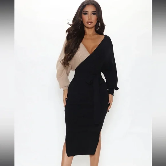 Mona color block sweater midi dress